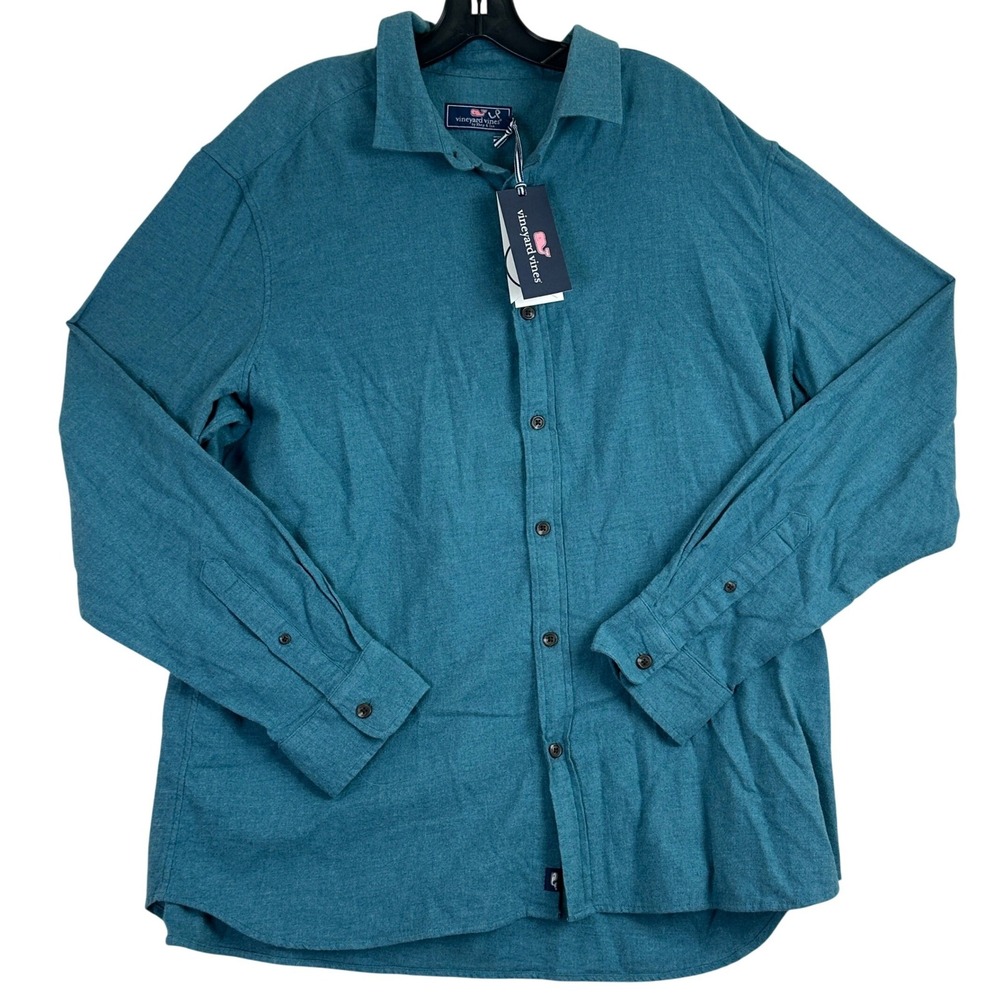 Vineyard Vines Flannel Button Down‎ Mens XL Teal Heather Preppy Coastal